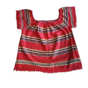 Anthropologie dRA Los Angeles Off Shoulder Shirt Frayed Raw Striped Boho Medium